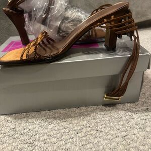 Prima Donna Brown Strappy Mid-Heel Sandals with Wrap Ties